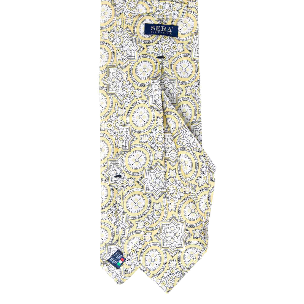 Yellow and White Big Medallions Silk Tie Serà Fine Silk