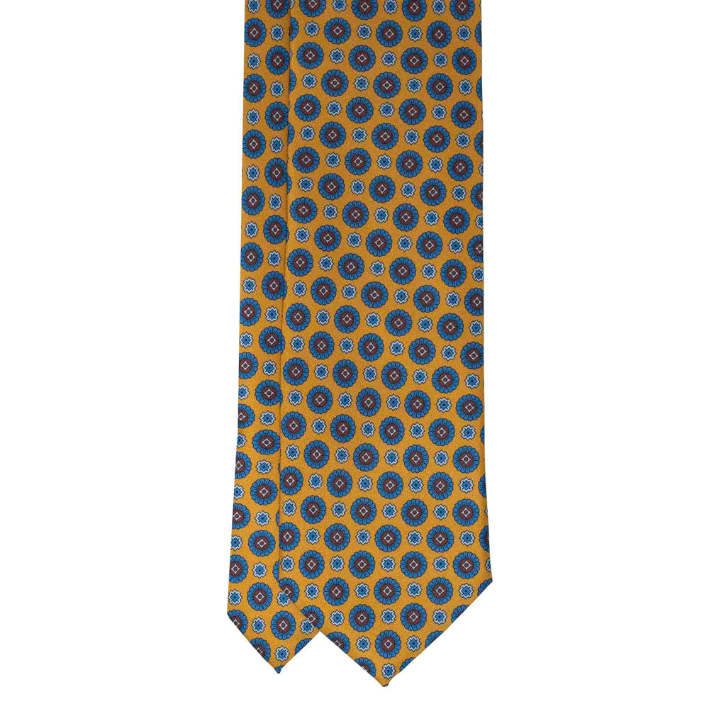 Yellow and Blue Medallions Silk Tie Serà Fine Silk