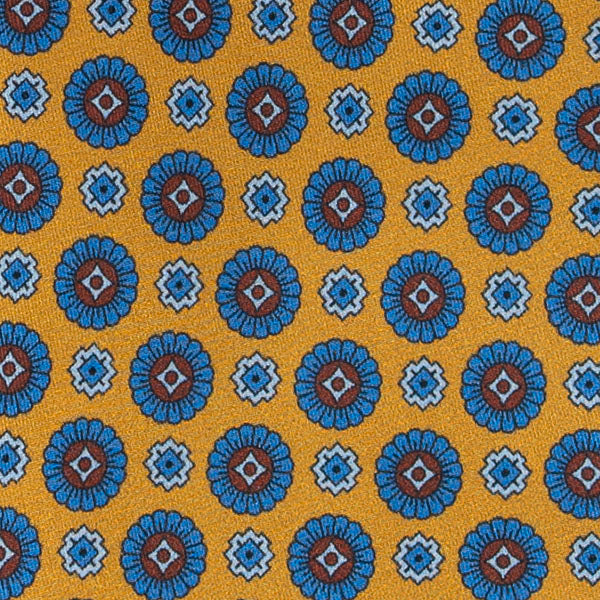 Yellow and Blue Medallions Silk Tie Serà Fine Silk