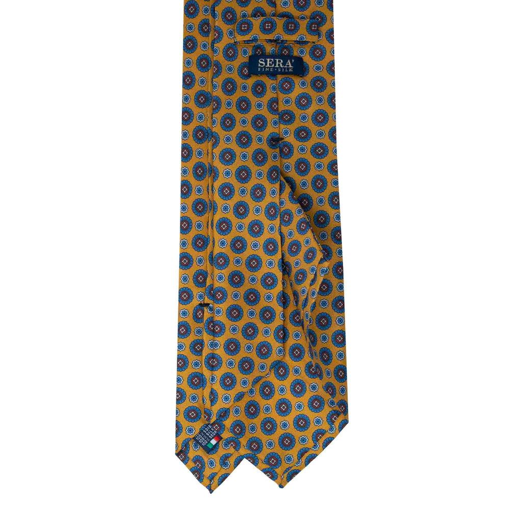 Yellow and Blue Medallions Silk Tie Serà Fine Silk