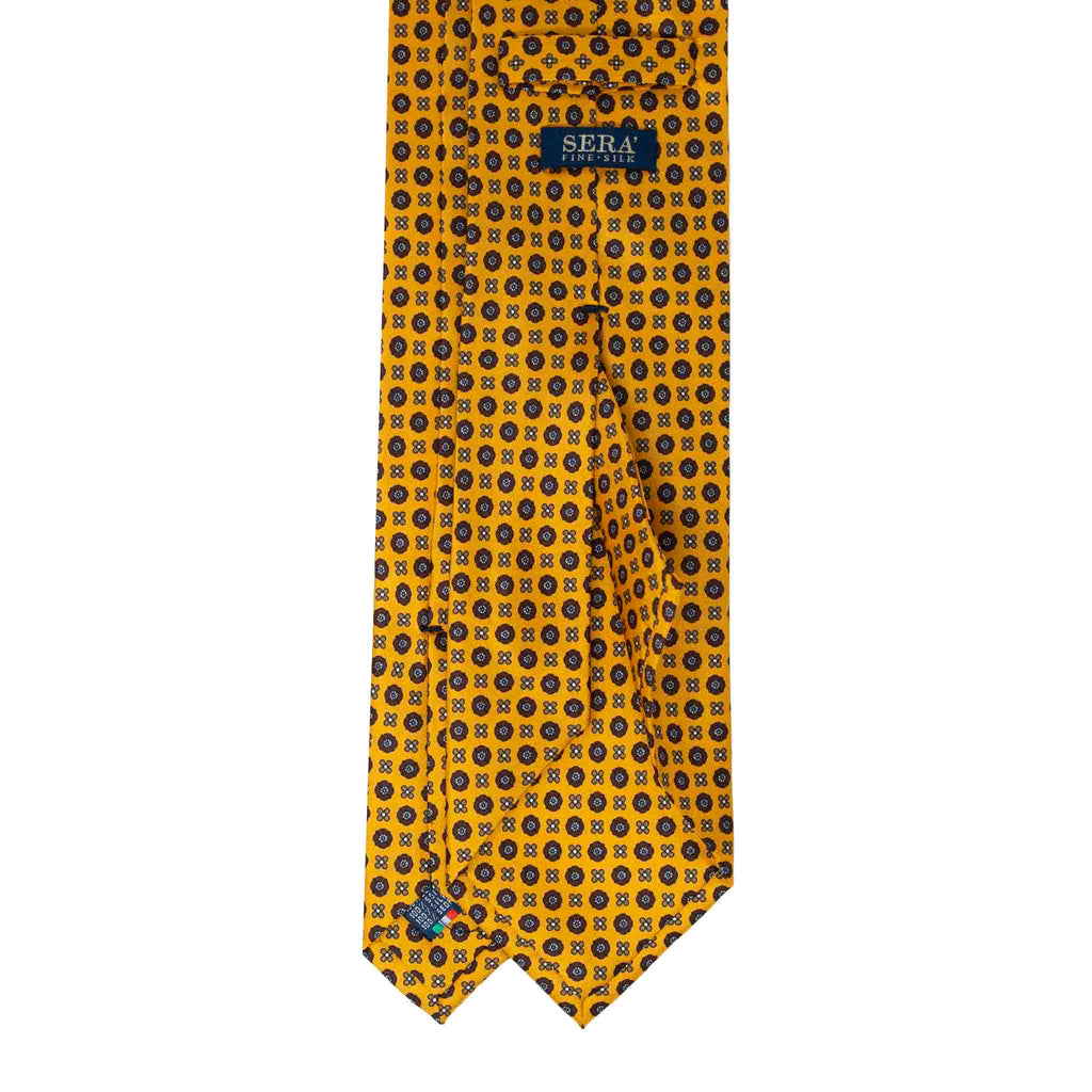 Yellow with Brown Small Flowers Silk Tie Serà Fine Silk