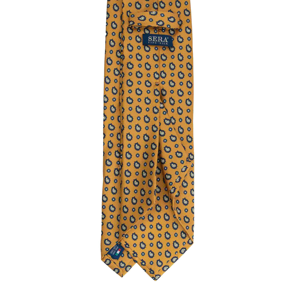 Yellow Silk Tie with Paisley and Floral Pattern Serà Fine Silk