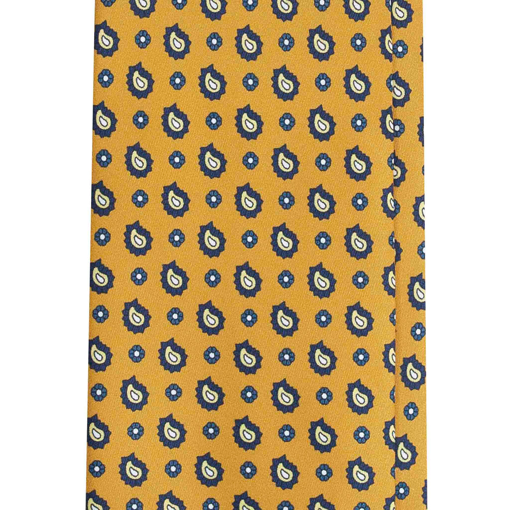 Yellow Silk Tie with Paisley and Floral Pattern Serà Fine Silk