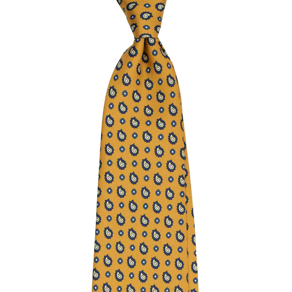 Yellow Silk Tie with Paisley and Floral Pattern Serà Fine Silk