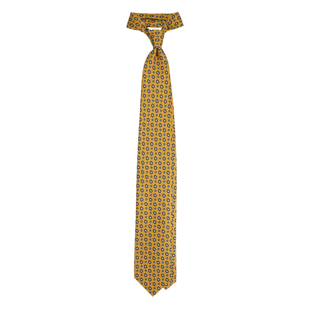 Yellow Silk Tie with Paisley and Floral Pattern Serà Fine Silk