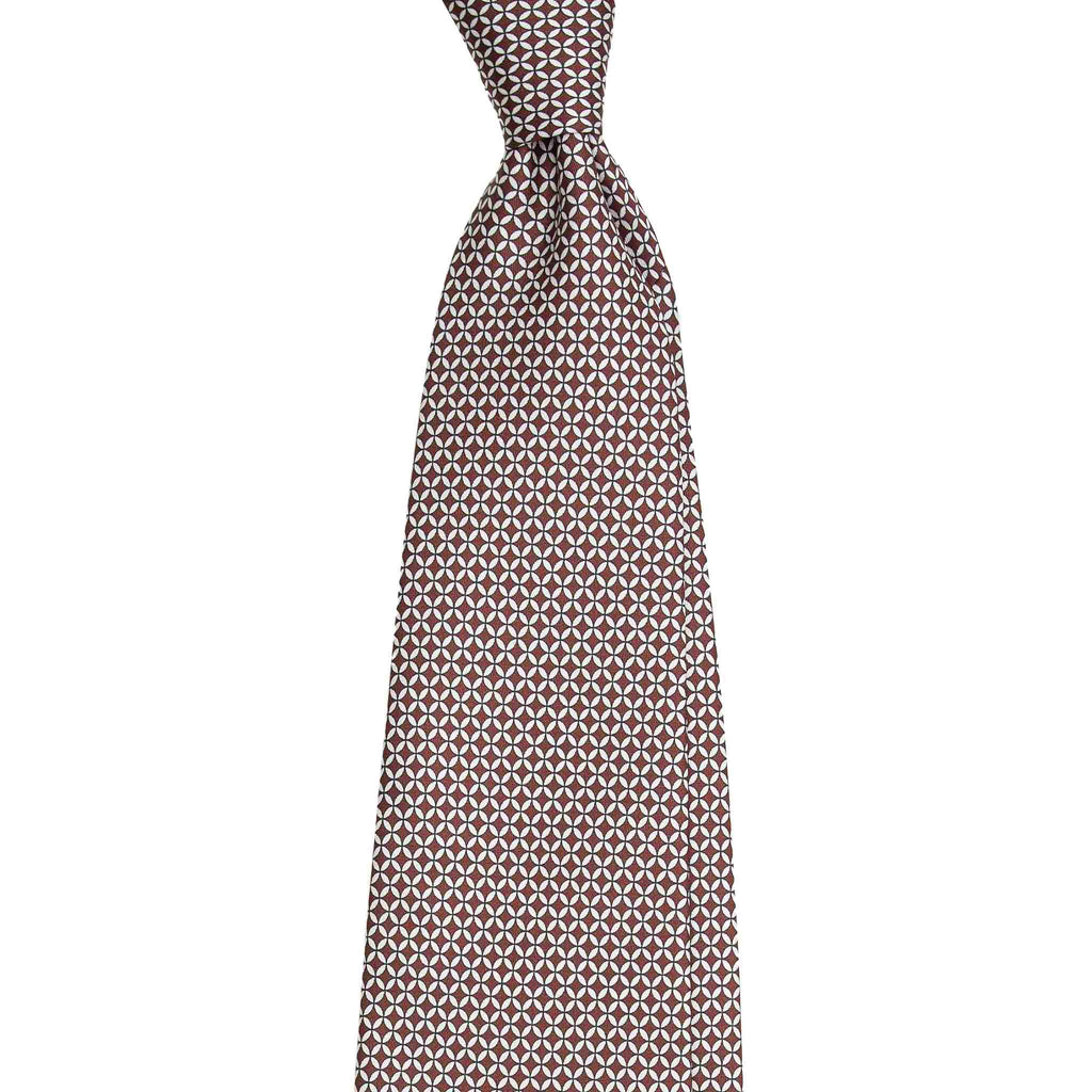 Brown Silk Tie with White Small Squares Serà Fine Silk