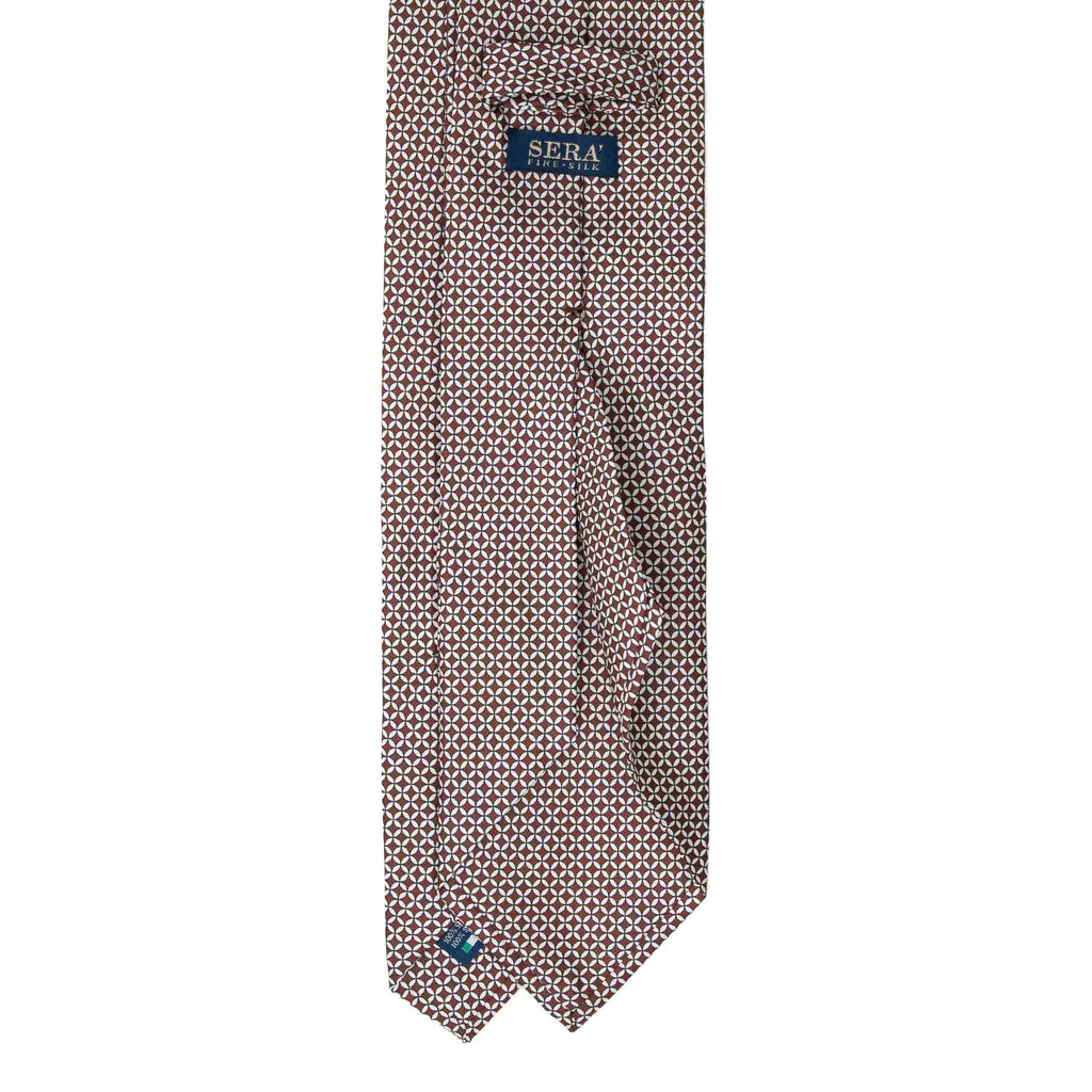 Brown Silk Tie with White Small Squares Serà Fine Silk