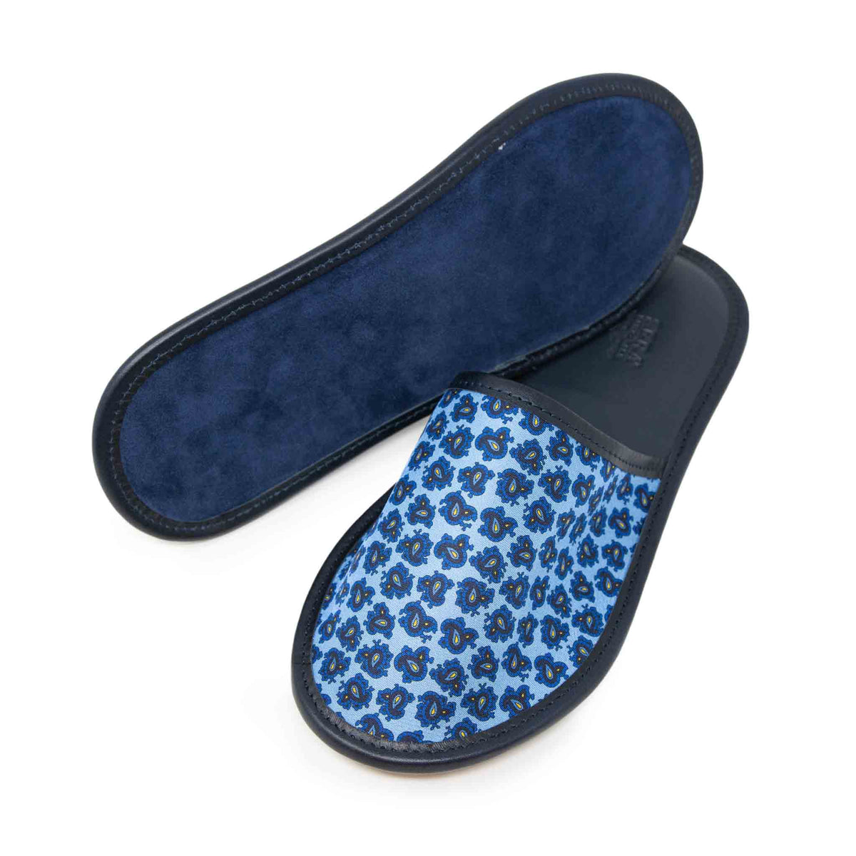 Light Blue Silk & Leather Slippers | Serà Fine Silk