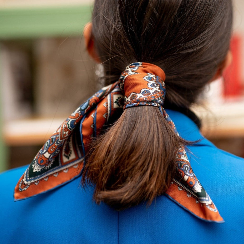 Orange Silk Pocket Square Leather Barolo Serà Fine Silk